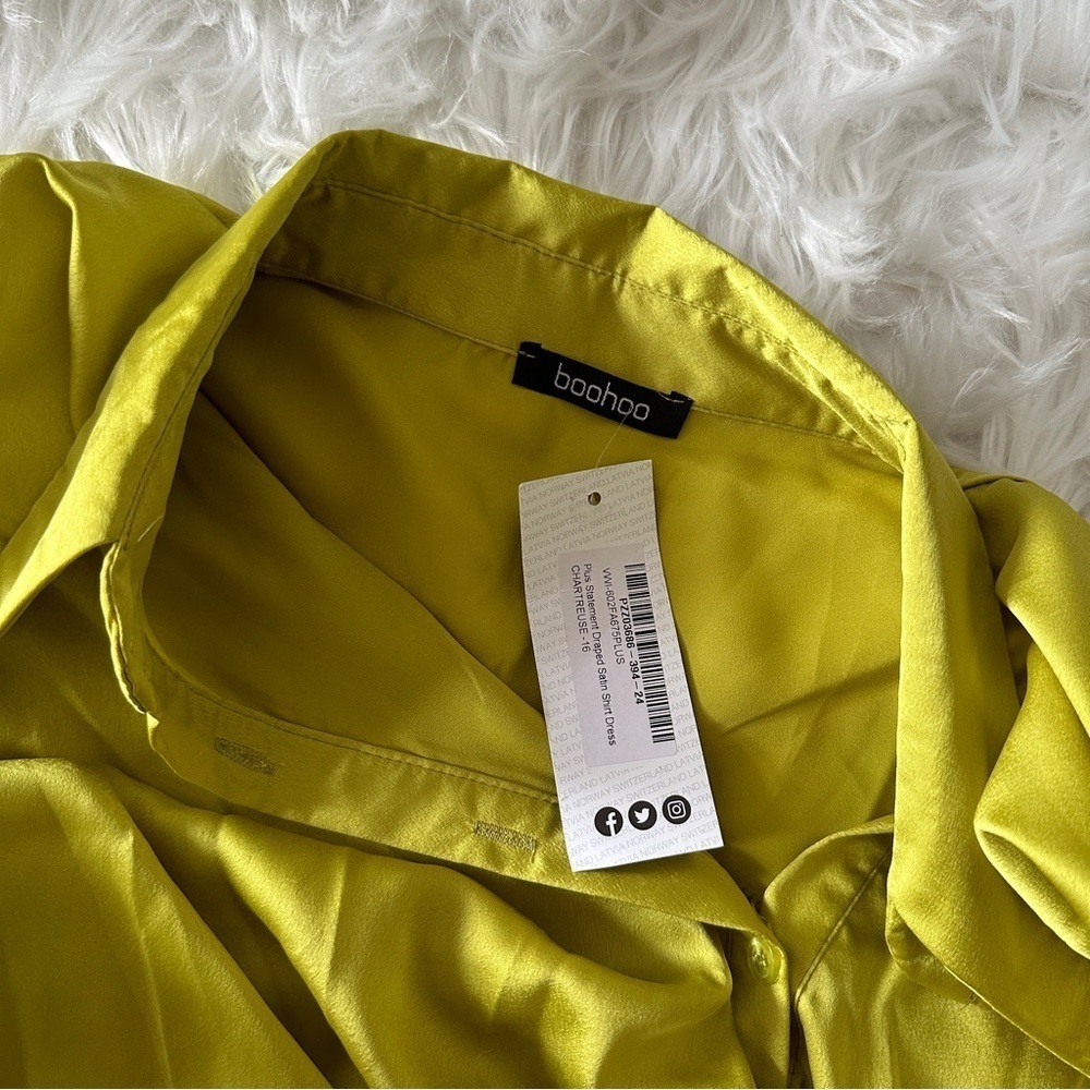 Boohoo Chartreuse Long Sleeve Wrap Dress - Picture 7 of 7